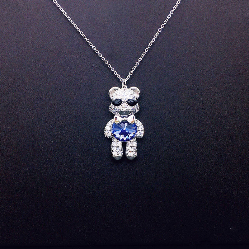 Stylish Sunglasses Teddy Bear Necklace with Rhinestones & Iridescent Crystal as a Gift