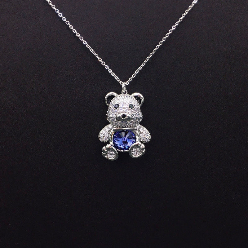 Elegant Silver - Plated Teddy Bear Necklace with Blue Crystal for Formal Occasions