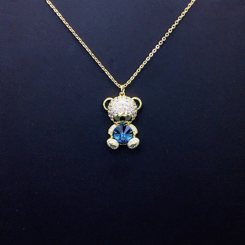 Elegant Silver Teddy Bear Pendant Necklace for Casual Outings