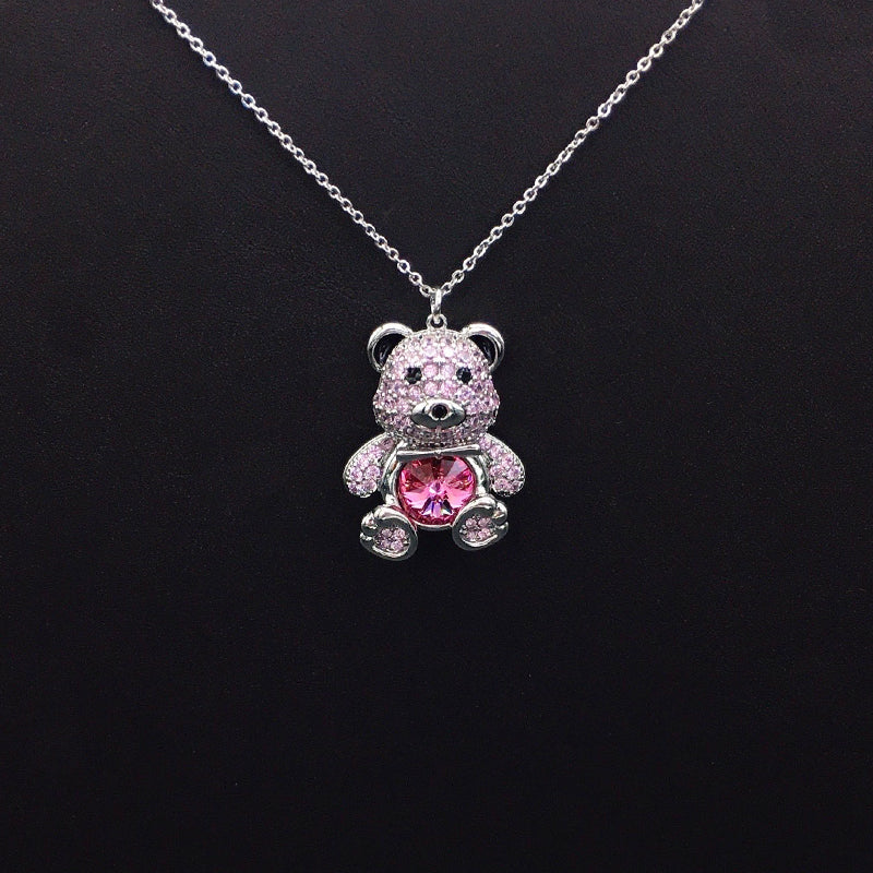 Elegant Silver - Plated Teddy Bear Necklace with Blue Crystal for Formal Occasions