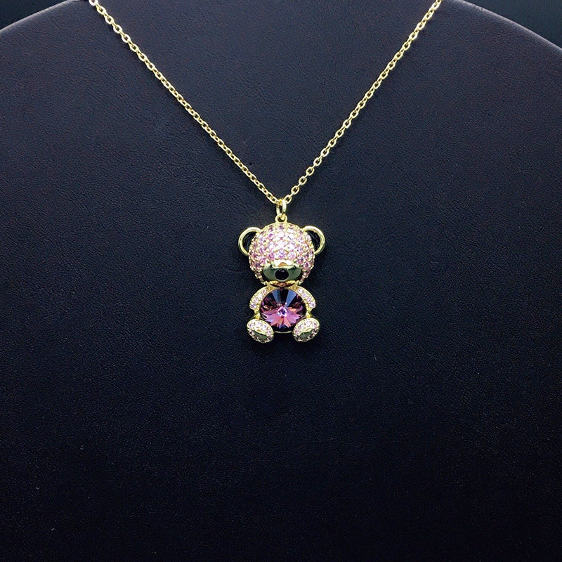 Elegant Silver Teddy Bear Pendant Necklace for Casual Outings