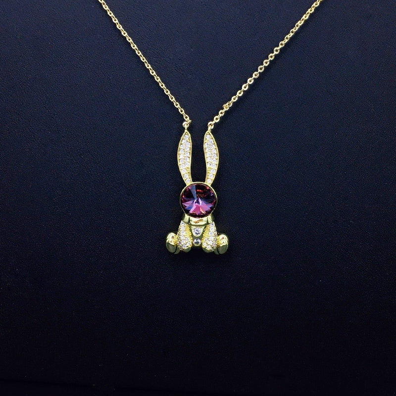 Cute Bunny Blue Crystal Necklace with Sparkling Rhinestones for Daily Chic