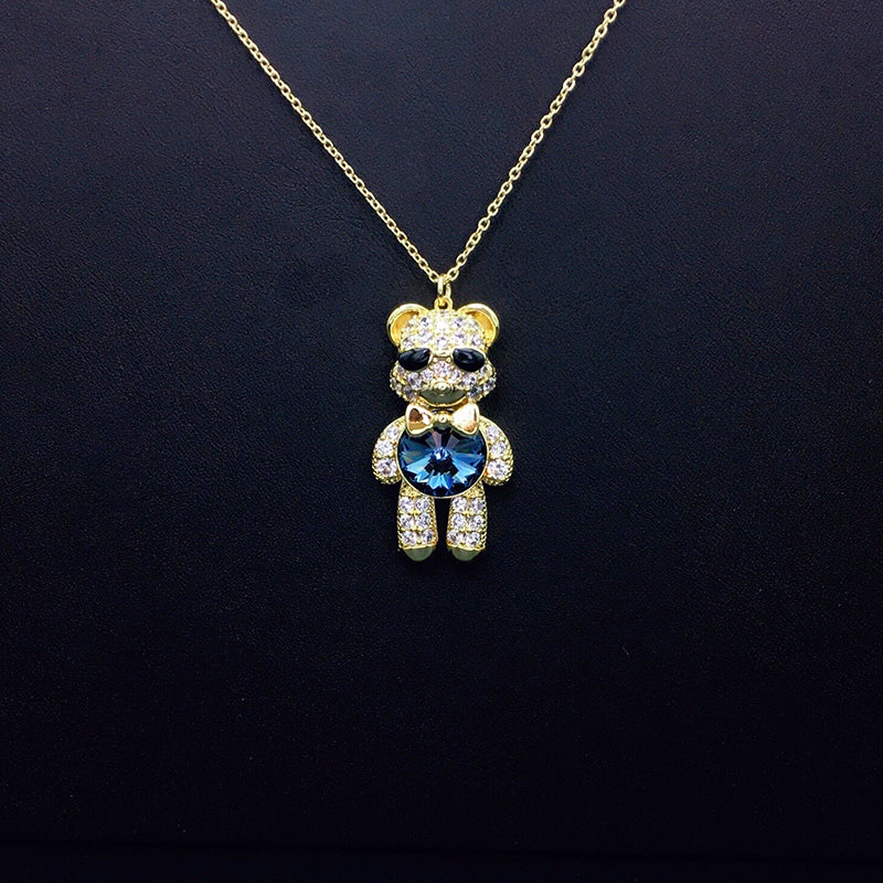 Stylish Sunglasses Teddy Bear Necklace with Rhinestones & Iridescent Crystal as a Gift
