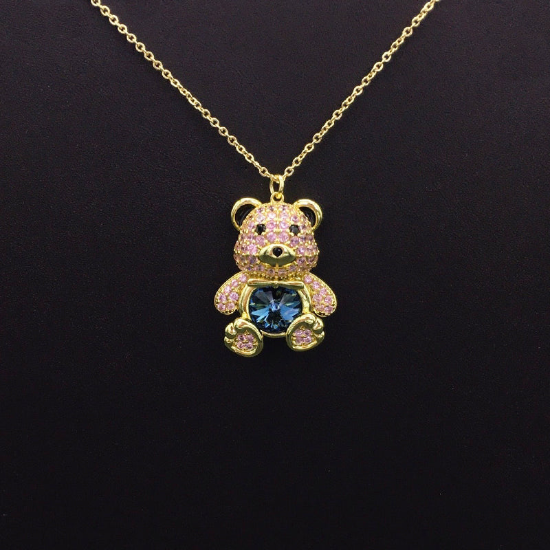 Elegant Silver - Plated Teddy Bear Necklace with Blue Crystal for Formal Occasions