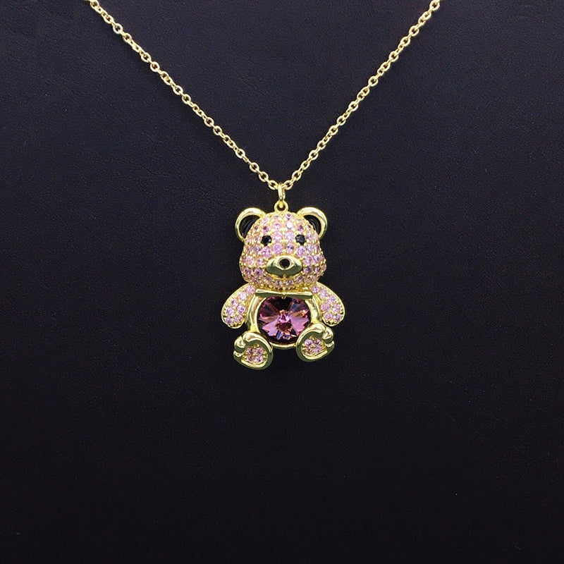 Elegant Silver - Plated Teddy Bear Necklace with Blue Crystal for Formal Occasions