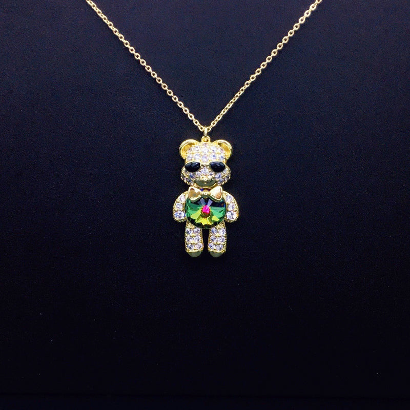 Stylish Sunglasses Teddy Bear Necklace with Rhinestones & Iridescent Crystal as a Gift
