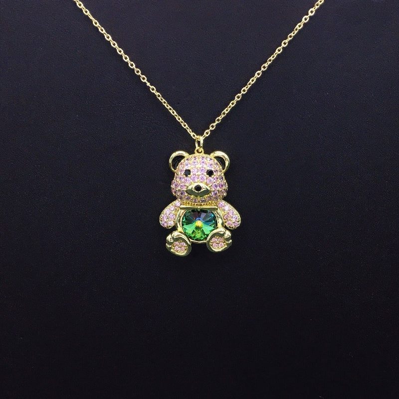 Elegant Silver - Plated Teddy Bear Necklace with Blue Crystal for Formal Occasions