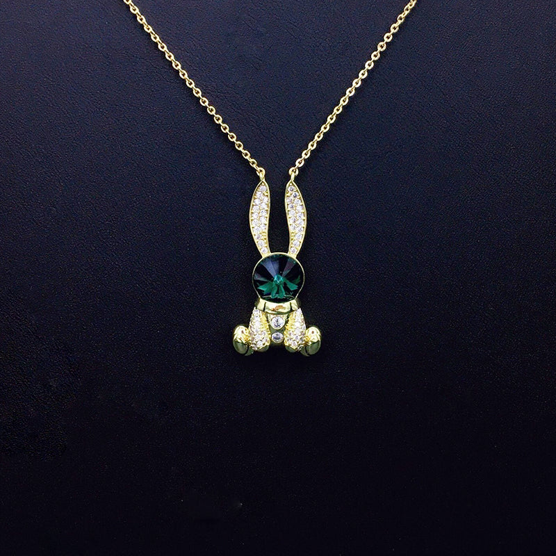 Cute Bunny Blue Crystal Necklace with Sparkling Rhinestones for Daily Chic