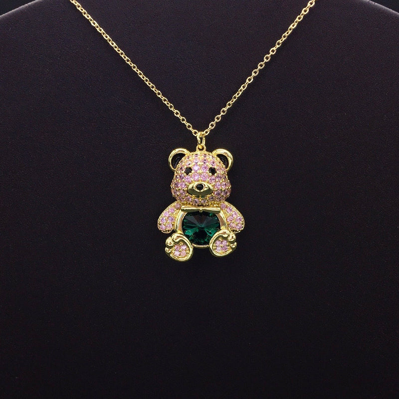 Elegant Silver - Plated Teddy Bear Necklace with Blue Crystal for Formal Occasions