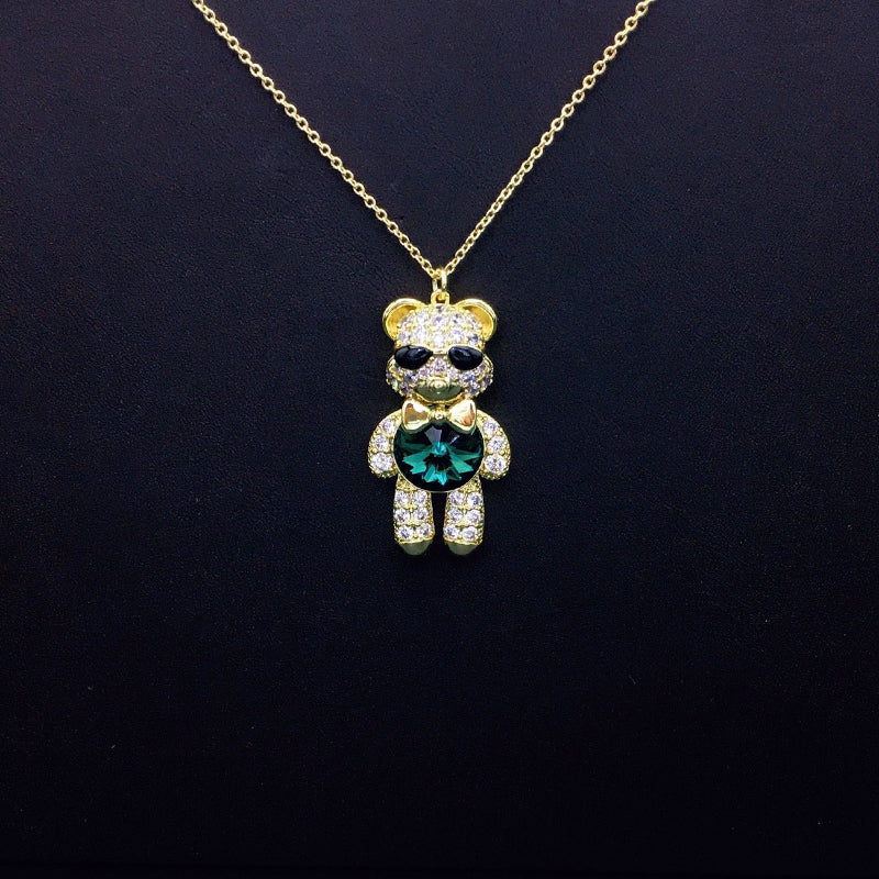 Stylish Sunglasses Teddy Bear Necklace with Rhinestones & Iridescent Crystal as a Gift