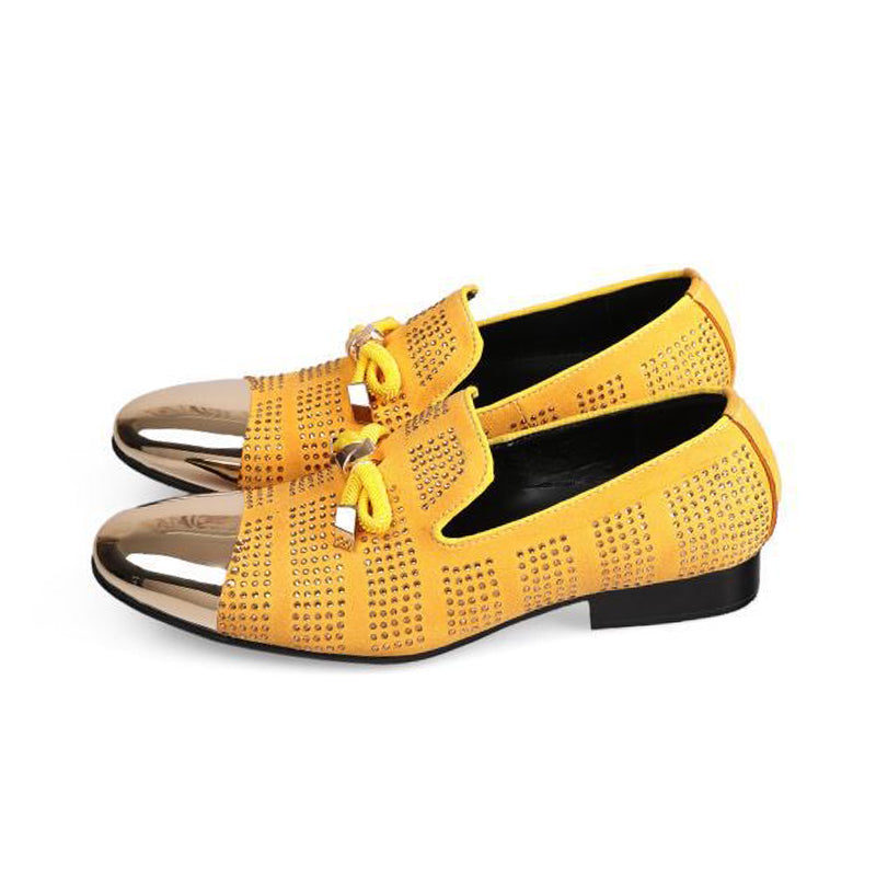 Yellow bow round head flat bottom men's dressl shoes loafers