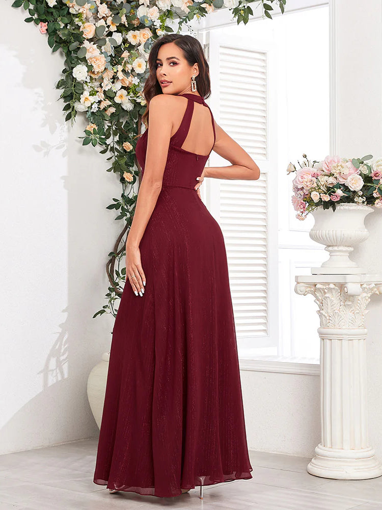 Fashion neck halter party evening dress