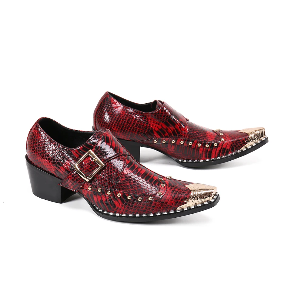 Black serpentine high-heeled dress shoes Men's fashion party shoes