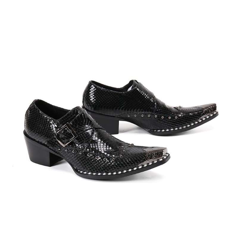 Black serpentine high-heeled dress shoes Men's fashion party shoes