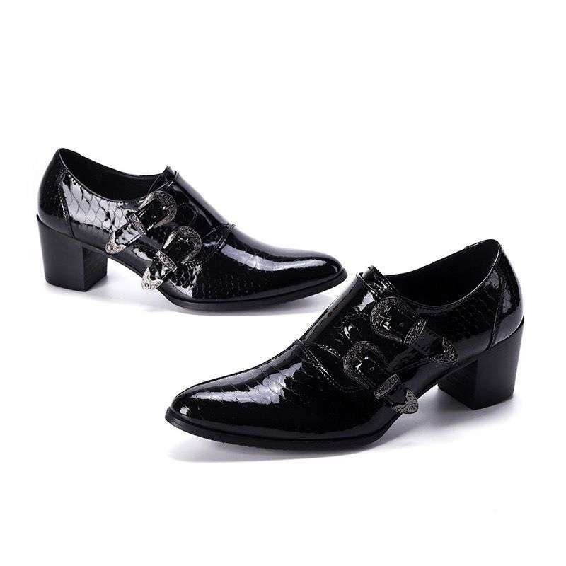 Black serpentine high-heeled dress shoes Men's fashion party shoes