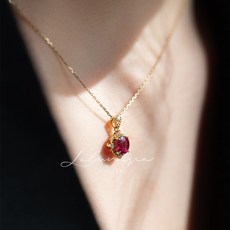 S925 Sterling Silver Gold Plated Ruby Necklace