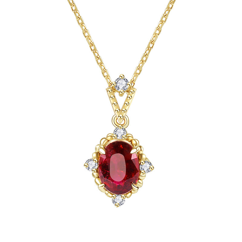 S925 Sterling Silver Gold Plated Ruby Necklace