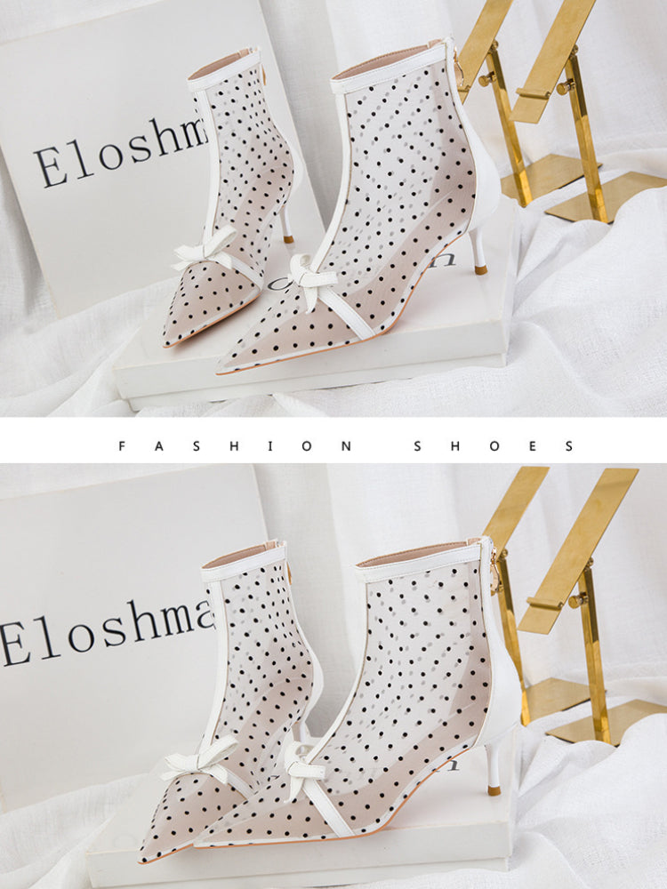 Fashion perspective polka dot mesh hollow high heels