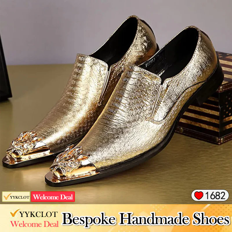 Gold classic serpentine dress shoes Oxford Pointy shoes for men,Office, Party, Banquet, Wedding,Plus Size derby shoes fashion brogue shoe