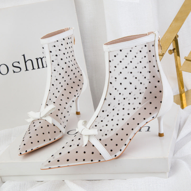 Fashion perspective polka dot mesh hollow high heels