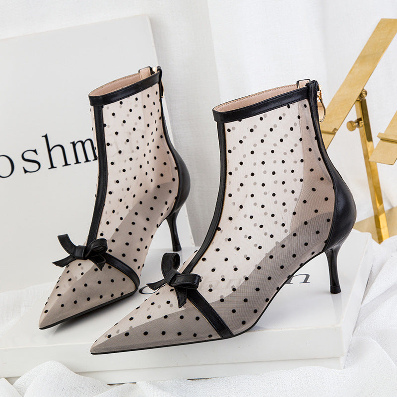 Fashion perspective polka dot mesh hollow high heels