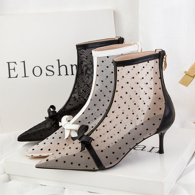 Fashion perspective polka dot mesh hollow high heels