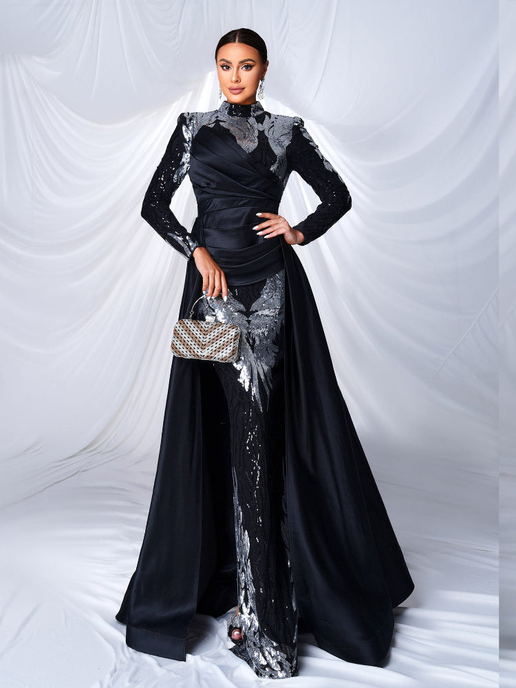 Temperament queen sequined fishtail long-sleeved dress