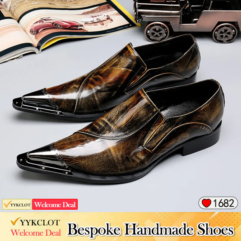 Dark red hand-polished leather dress shoes Men's dress party shoes