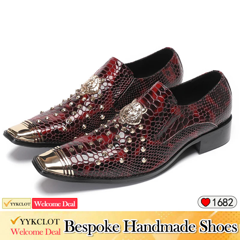 Black leather fashion dress shoes Men's studded party shoes