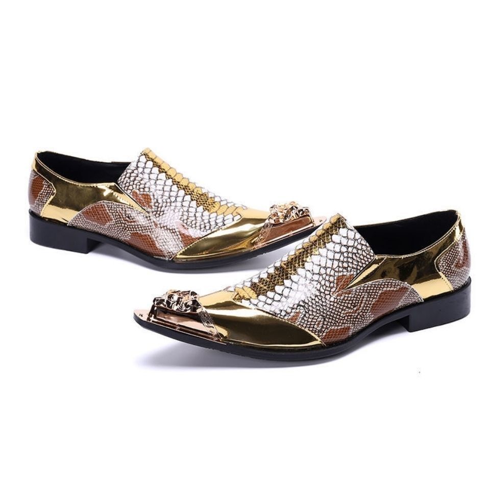 Gold classic serpentine dress shoes Pointy party shoes for men