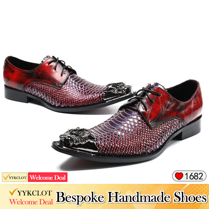 Red high-end metal pointed dress shoes men's personalized dress shoes