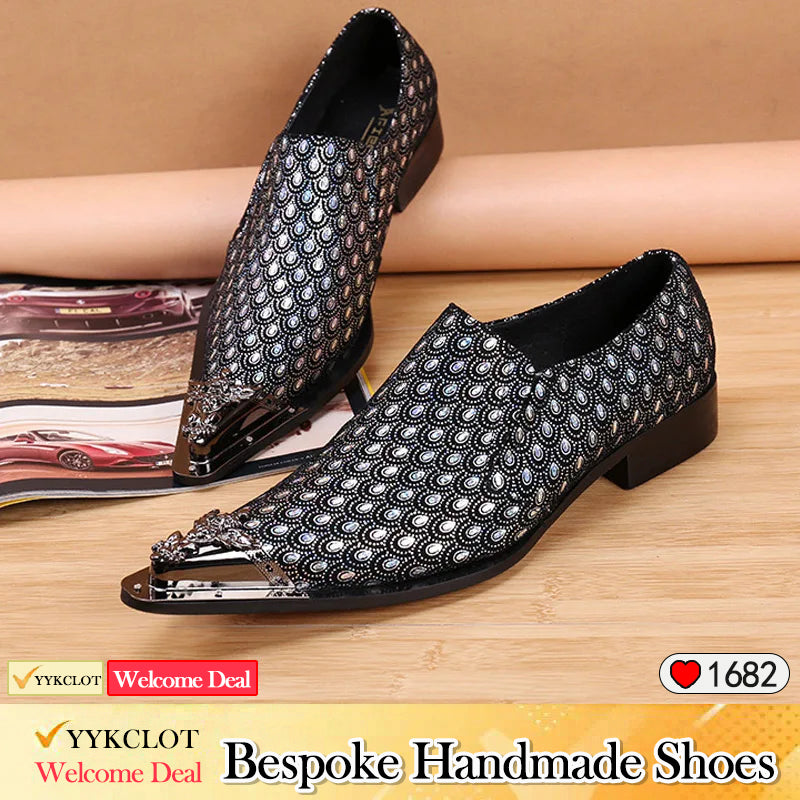 Grey fashion sequined pointy dress shoes Men's dress shoes