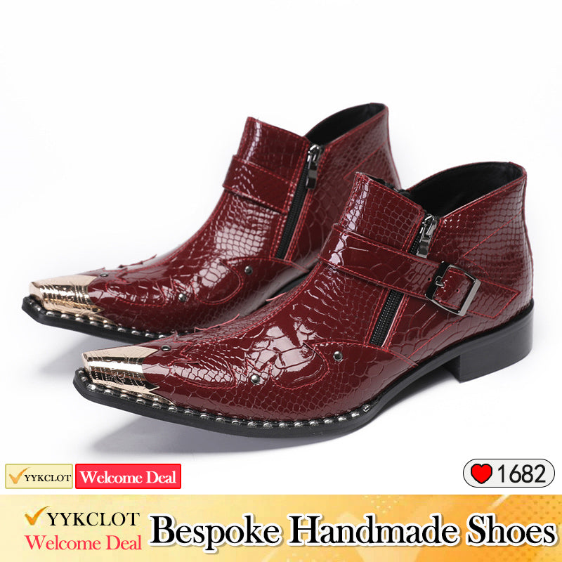 wine red Men Boots Fashion Chelsea Boots Pointy short boots