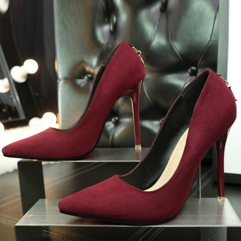 Fashion suede shallow mouth pointed high heels