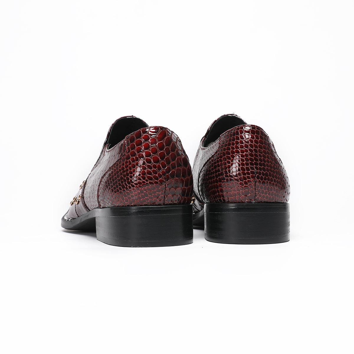 Red flat head snake skin rivet party dress shoes