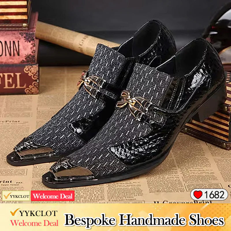 Silver pointed high-heeled dress shoes men's fashion dress shoes