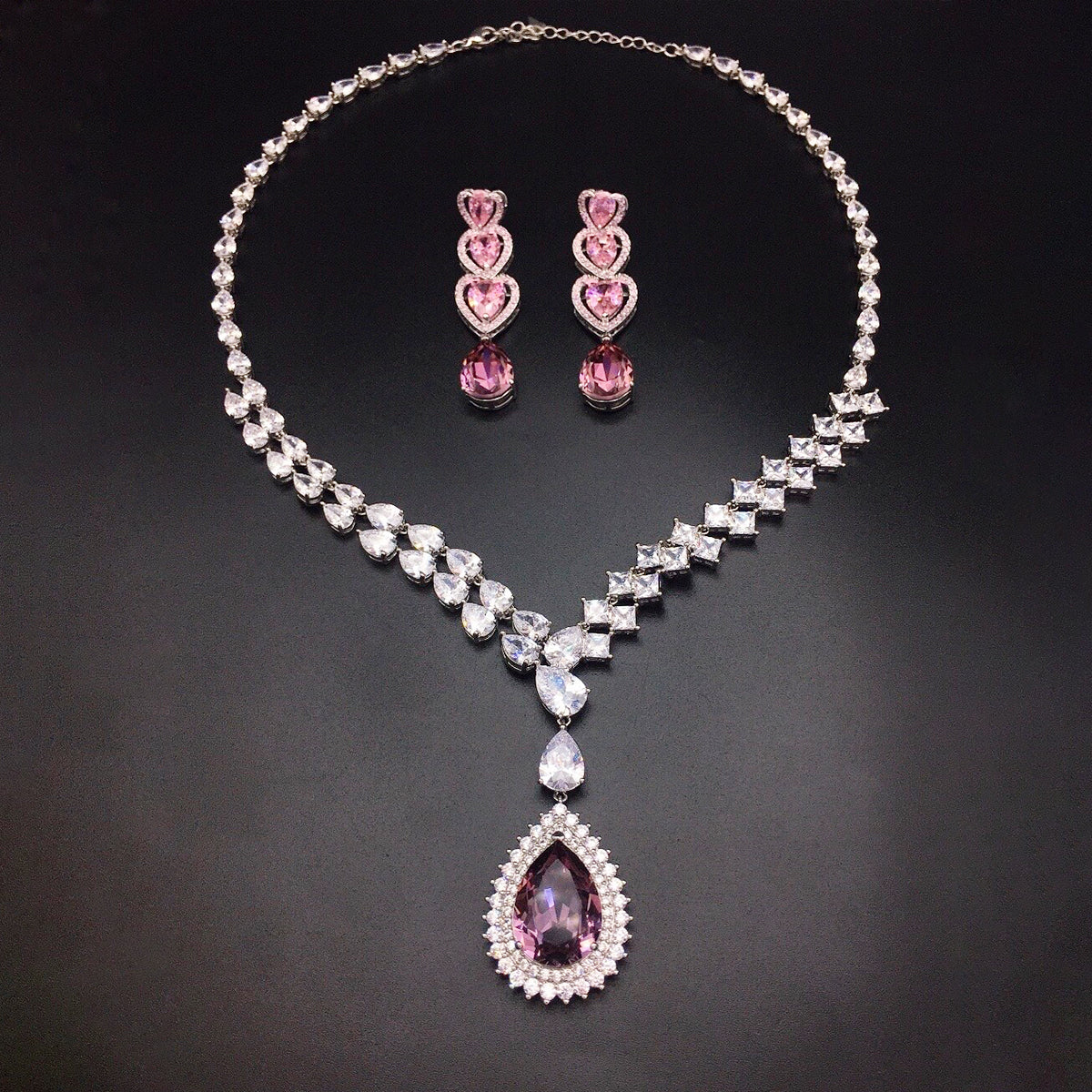 Parure de bijoux de luxe en cristal poire bleu saphir – Collier et boucles d'oreilles élégants