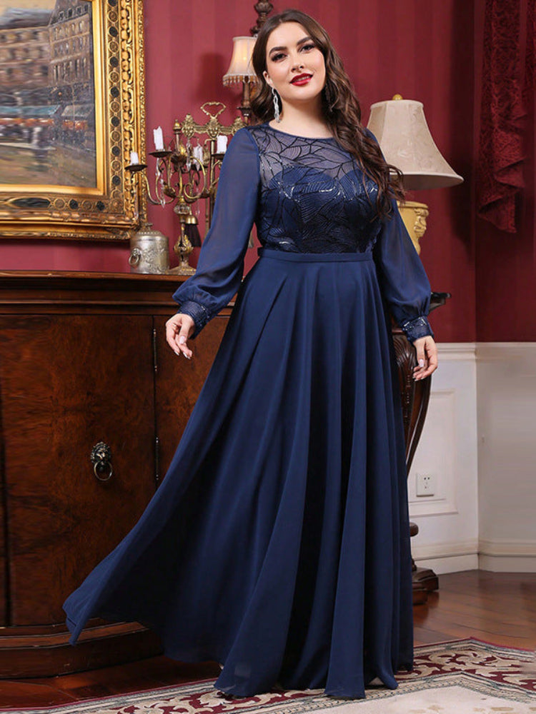 Fashion Large Size Elegant Long Sleeve Dress