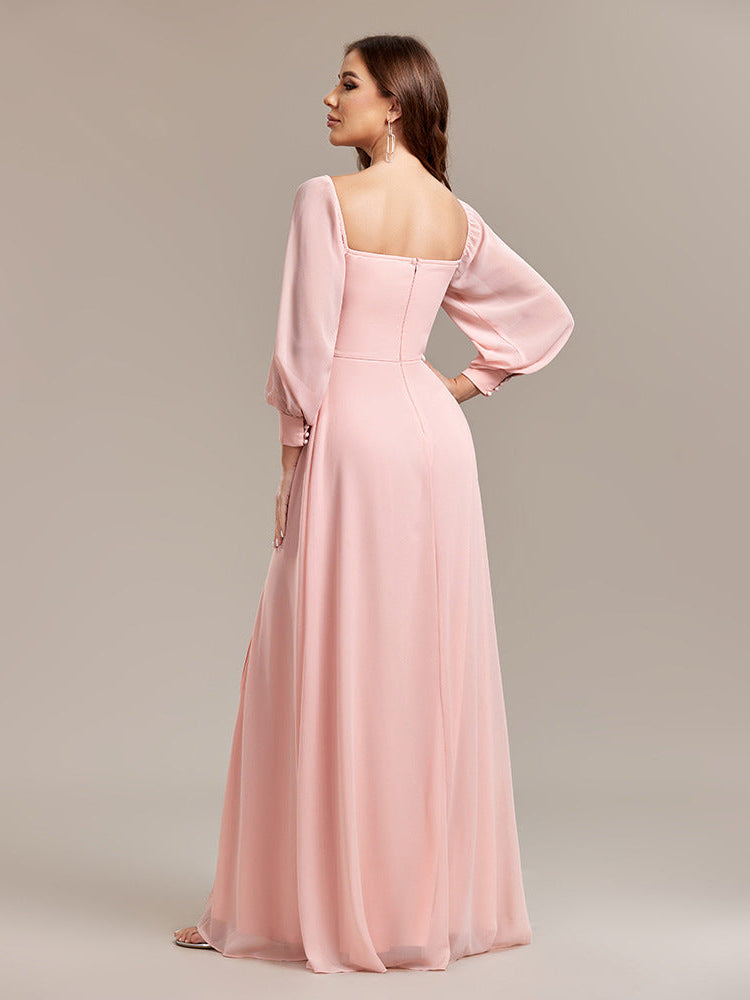 Elegant Curve Shoulder Chiffon Dress