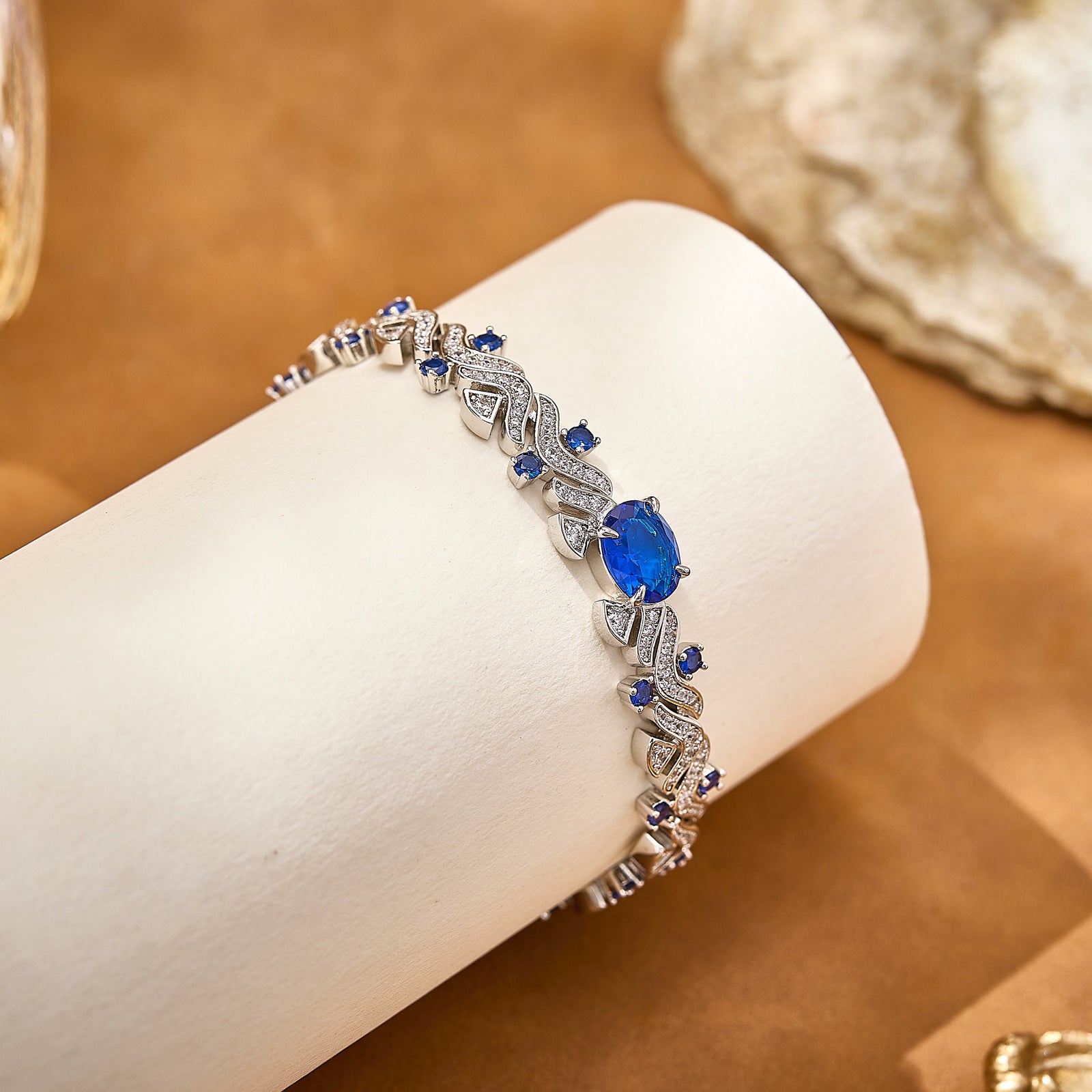 Luxury Sapphire Blue Crystal Jewelry Set – Necklace Earrings Bracelet Ring for Women