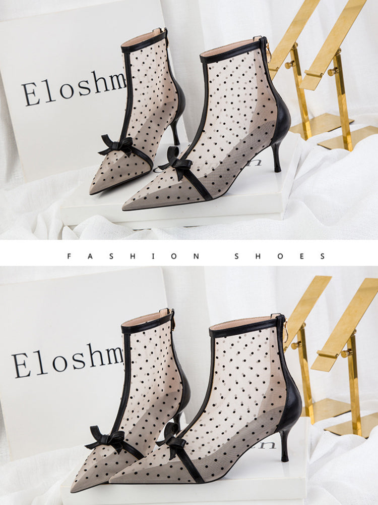 Fashion perspective polka dot mesh hollow high heels