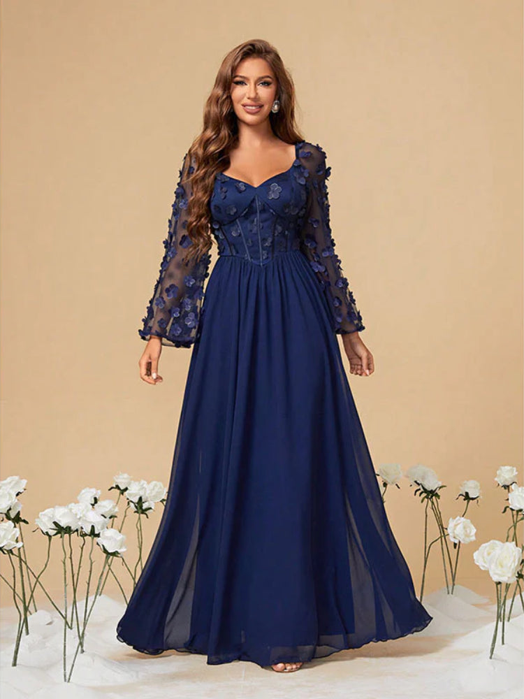 Fashion plus size chiffon embroidered lace sleeve dress