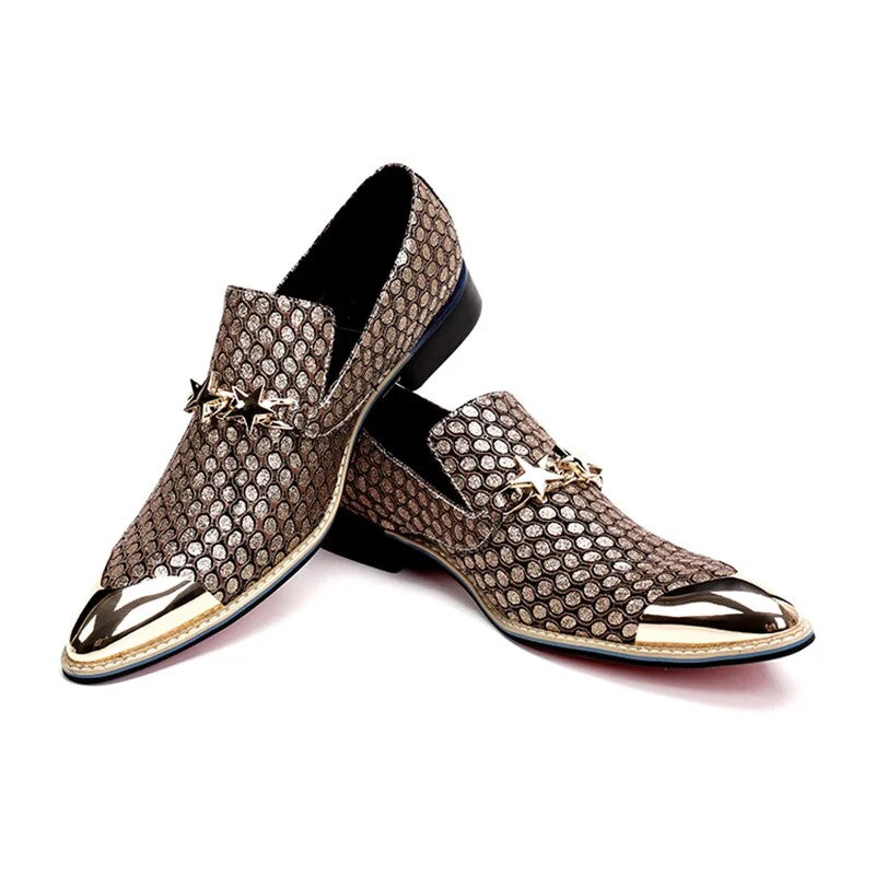 Gold casual pointed Men's dress shoes  sequin wedding shoes