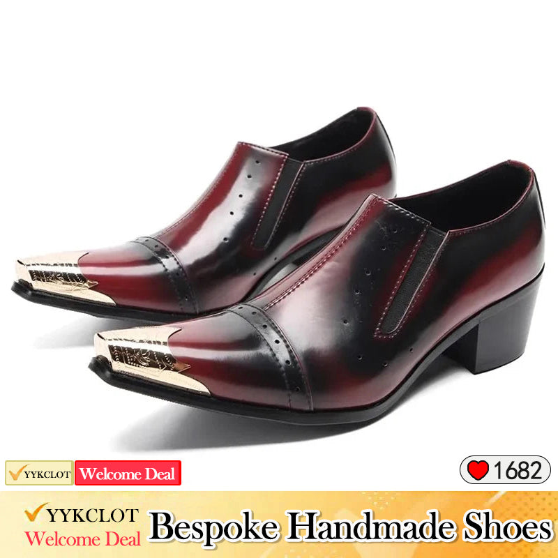 Burgundy fashion high-heeled men's dress shoes