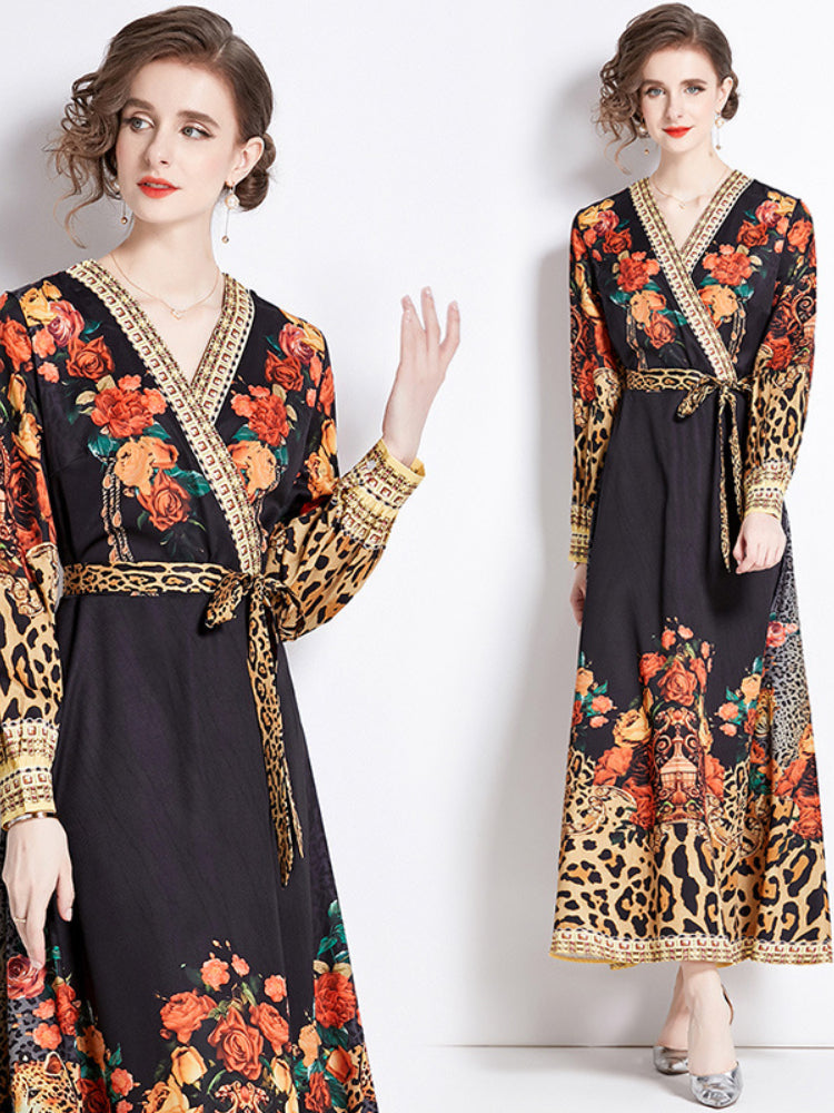 Fashion versatile waist print dress