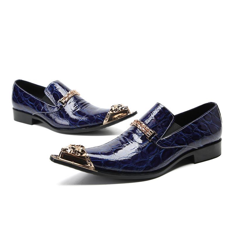 Blue patent leather metal buckle business dress shoes