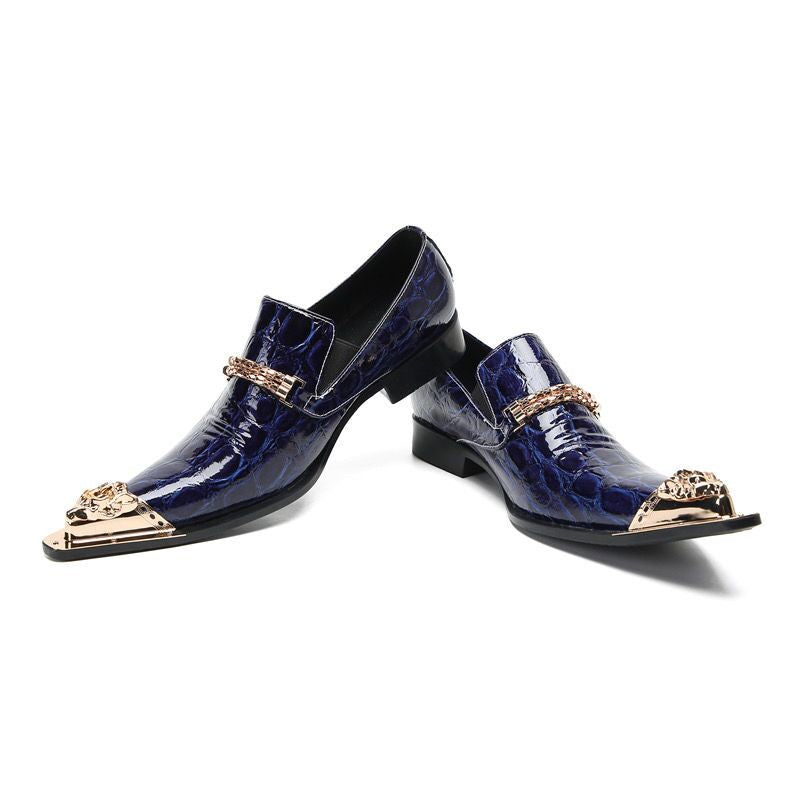 Blue patent leather metal buckle business dress shoes