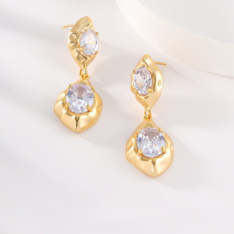 S925 Vintage Geometric Zircon Stud Earrings