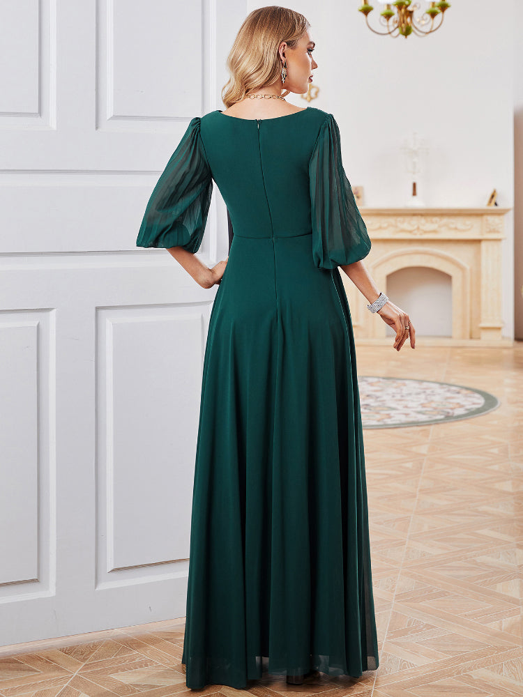 Green Chiffon V-Neck Curve Dress