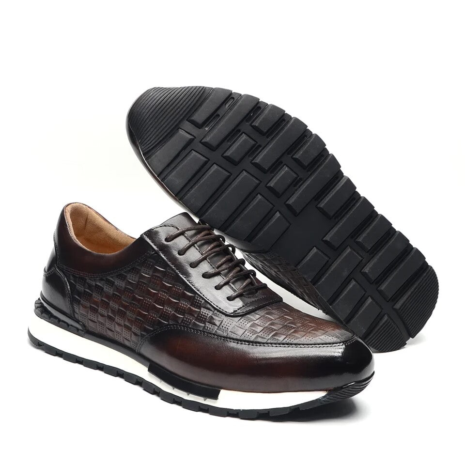 Luxury leather sneakers for men Plaid leather business casual shoes